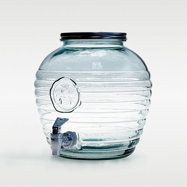 Abeja beverage Jar & Spigot Round Juice Dispenser (Re-cycled Glass: 8 , Aluminum Lid&Chrome Plated Tap