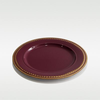 Aurora Round Charger Plate with Gold Dotted Border in Plum