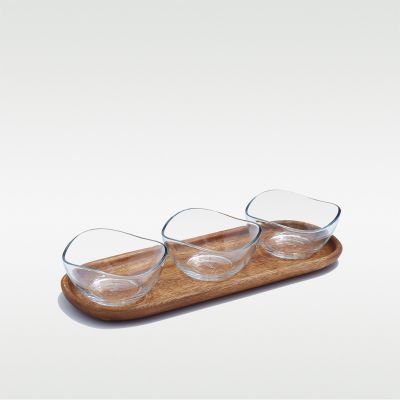 3-Pce Savory Medium Rectangular Multi-purpose Tapas Set with Glass Dip Dishes