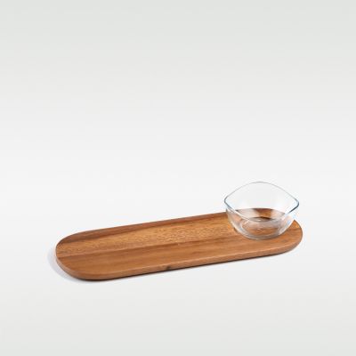 Savory Medium Rectangular Serving Board Set with Glass Dip Dish