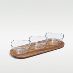 3-Pce Savory Large Rectangular Multi-purpose Tapas Set with Glass Dip Dishes