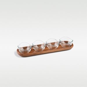 4-Pce Savory Small Rectangular Dip Dish Set with Glass Dip Dishes