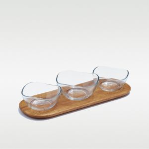 3-Pce Savory Rectangular Multi-purpose Tapas Set with Glass Dip Dishes