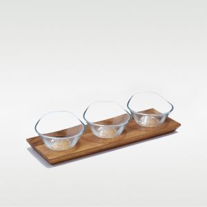 3-Pce Bistro Rectangular Tapas Set with Glass Dip Dish
