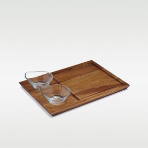 2-Pce Bistro Rectangular Dip Plate Set with Glass Dip Dishes